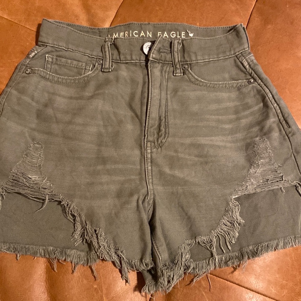 Olive distressed highest rise denim shorts from American Eagle